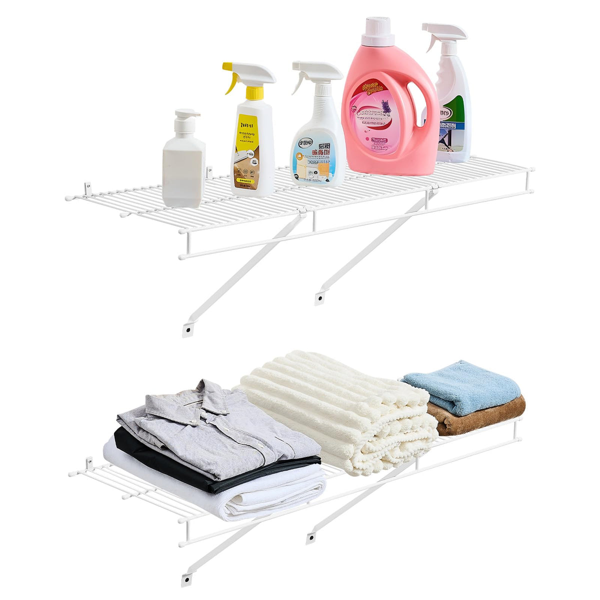 VEVOR front view of two-pack wire shelves showing compact storage benefit