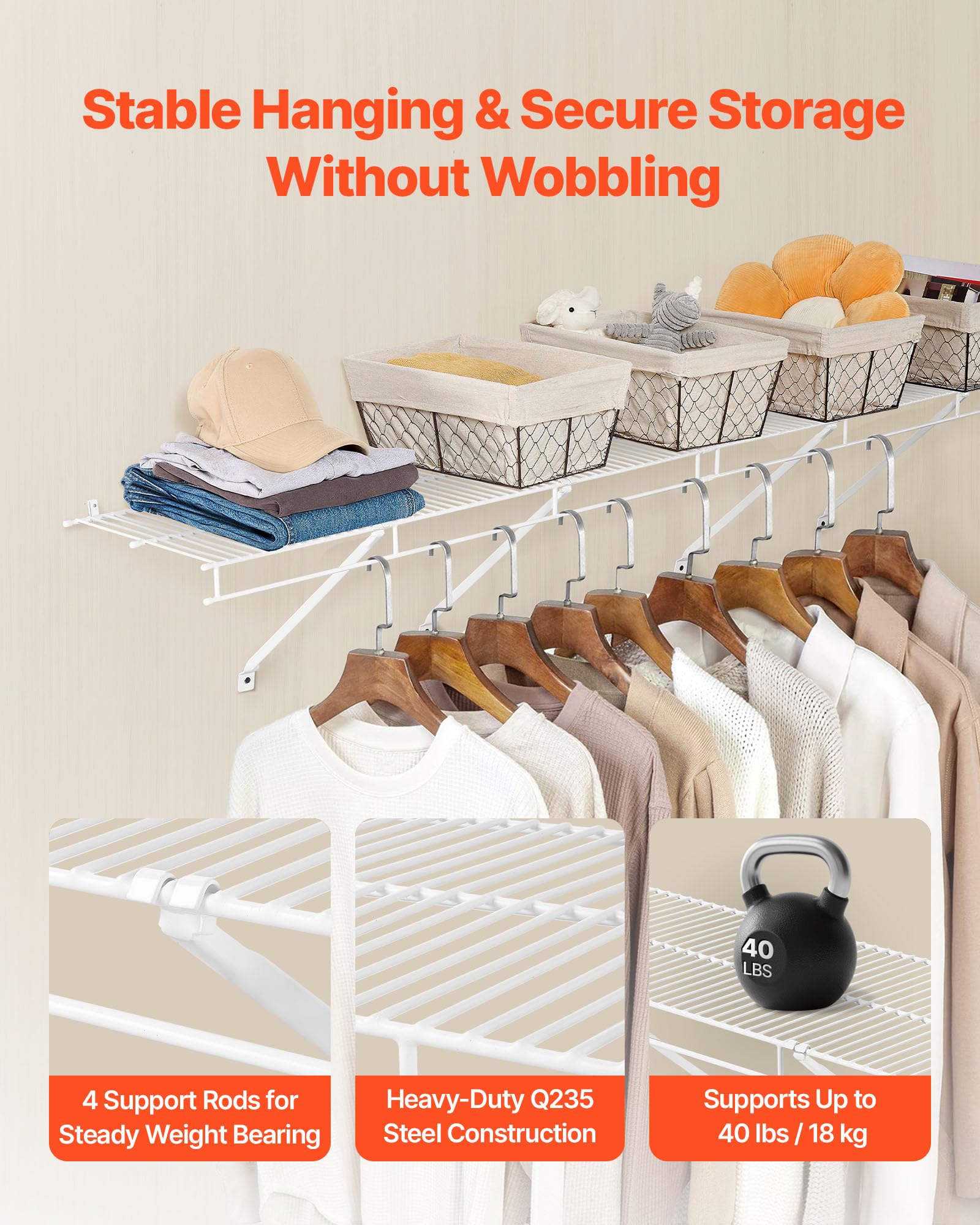 VEVOR hanging rod in use with clothes showing efficient garment storage