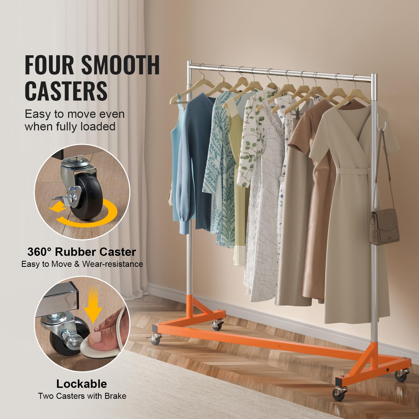 VEVOR side hooks detail for extra storage of bags and accessories on the rack