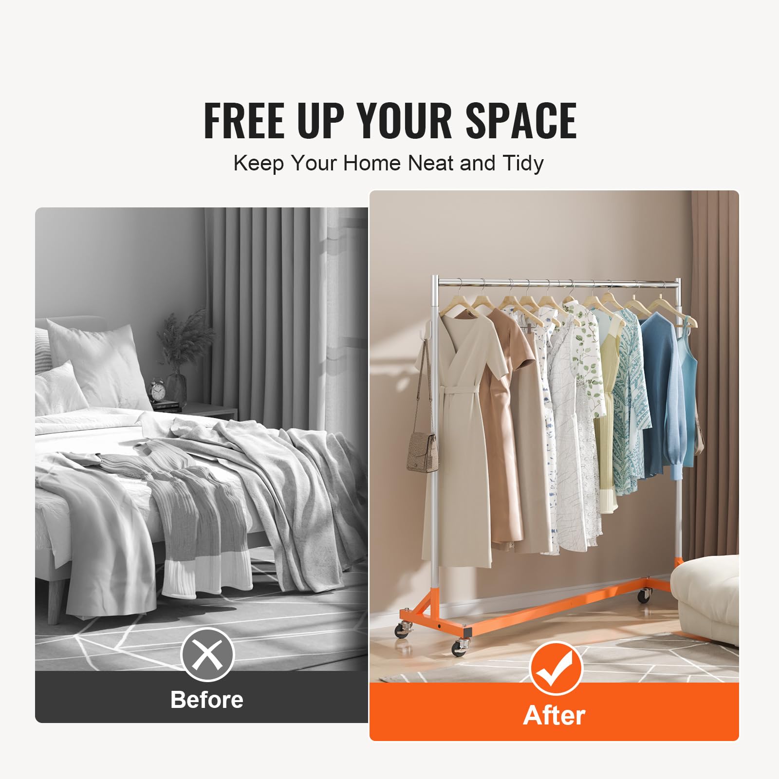VEVOR Z Rack holding long dresses to show its height and wrinkle-reducing benefit