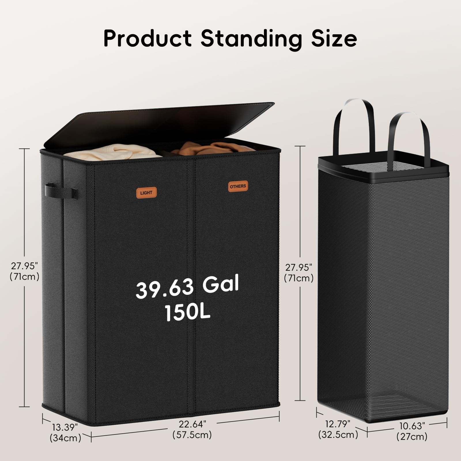 Vexalora hamper in bathroom setting demonstrating discreet design and tidy room benefit