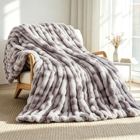 VFROO ruched faux fur throw front view showing plush comfort