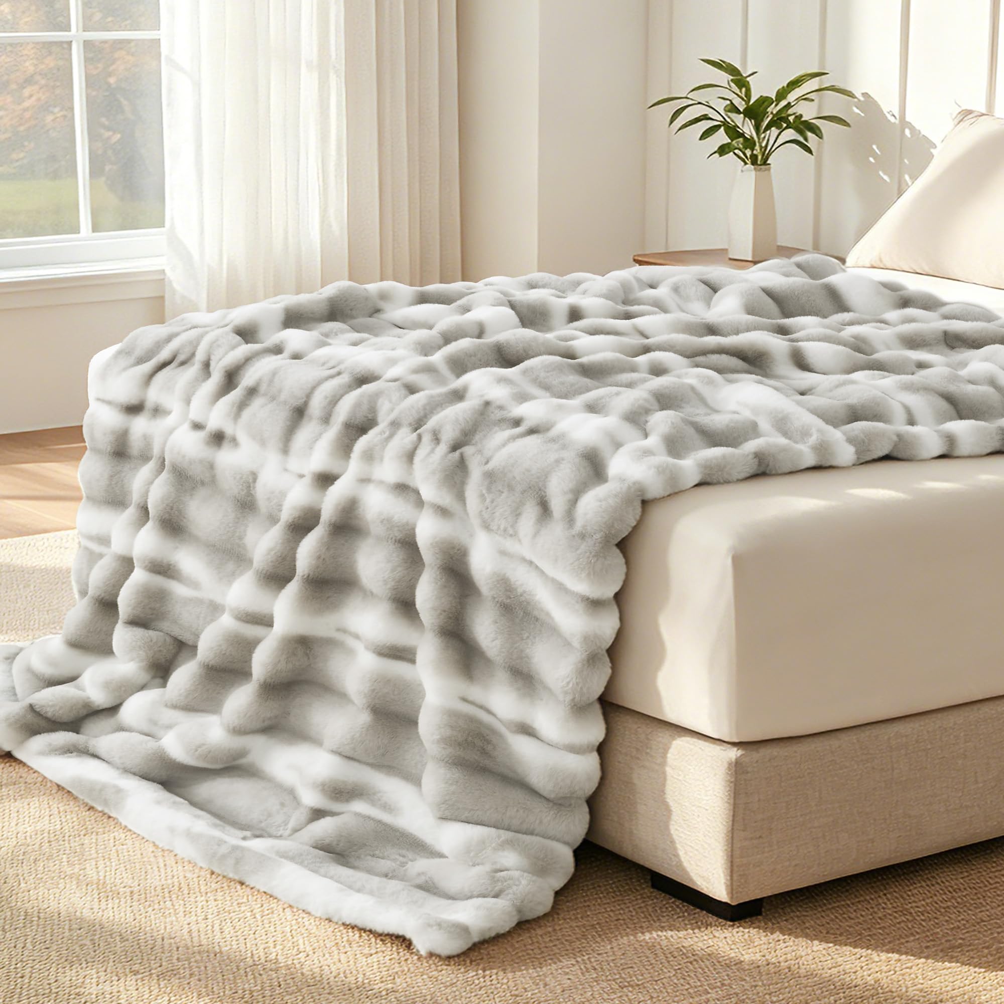 VFROO blanket beside a chair showing 50×60 scale for easy size reference