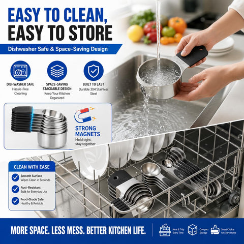 vfuni set in a kitchen with hands using cups for fast, organized cooking