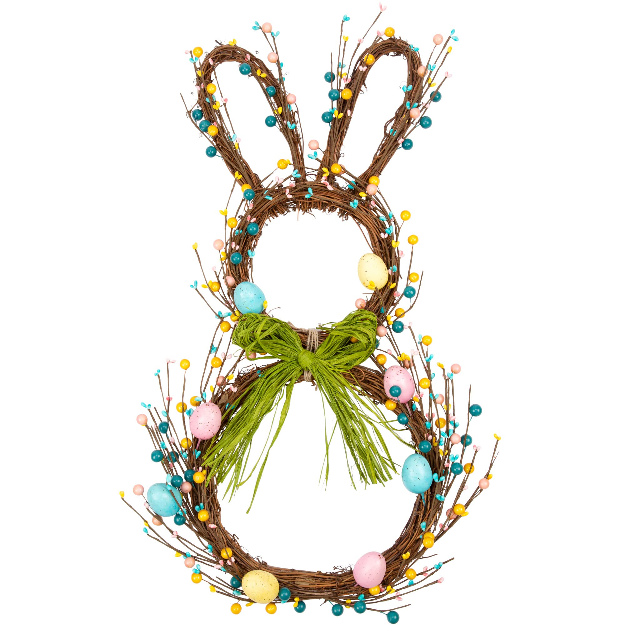 VGIA front door bunny wreath welcoming guests with pastel eggs and spring charm