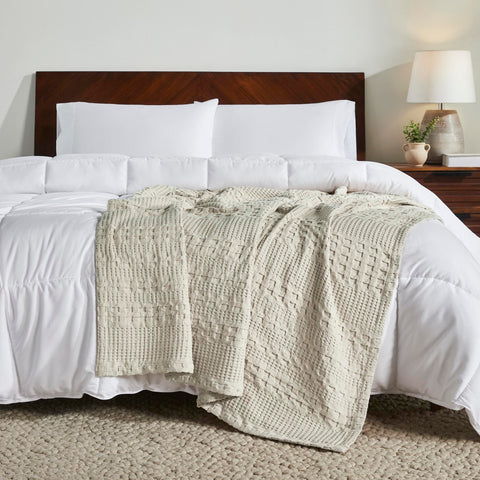 VHC Brands throw at bed footboard adding farmhouse warmth and decorative layering