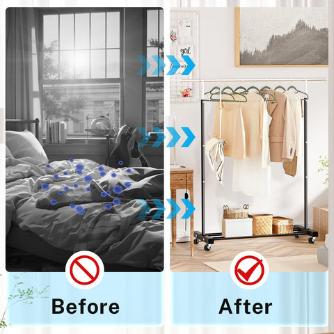 VICERII rack in bedroom for scale comparison and space-saving benefit