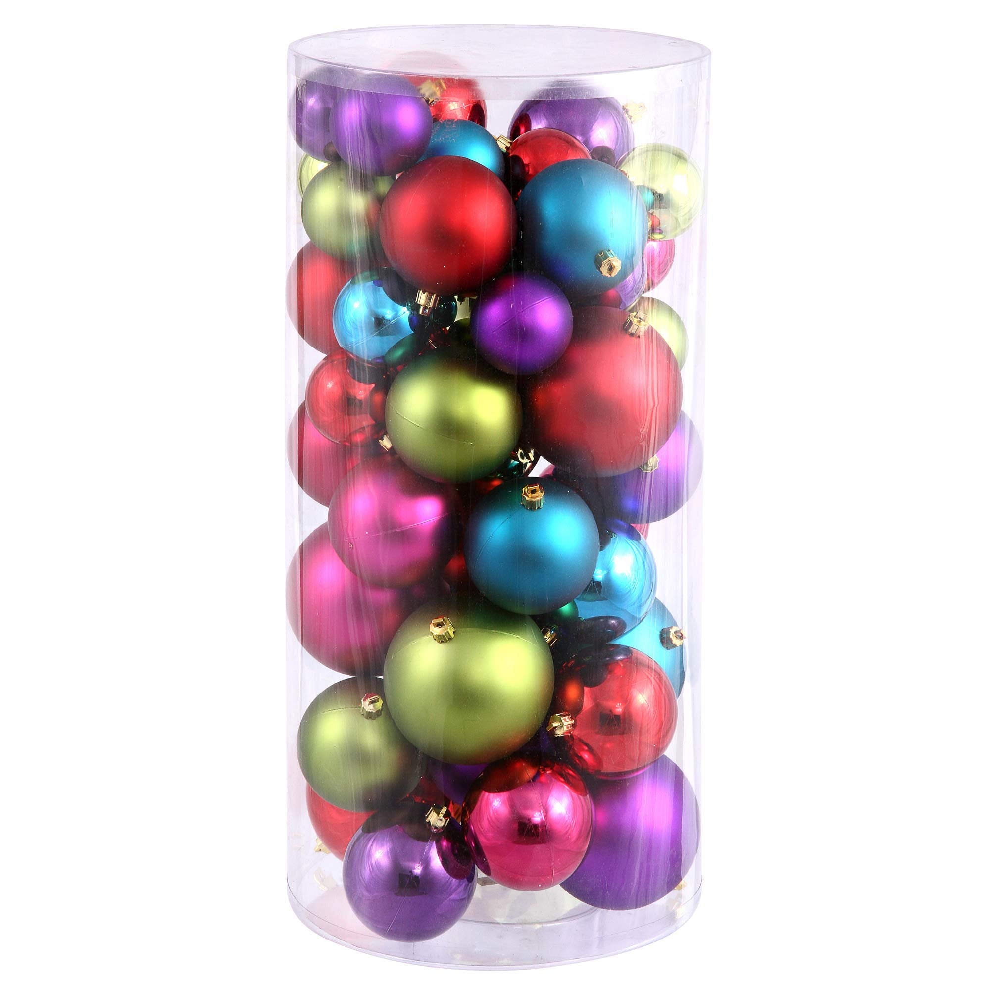 Vickerman front packaging showing 50 colorful ornaments and ready-to-hang caps