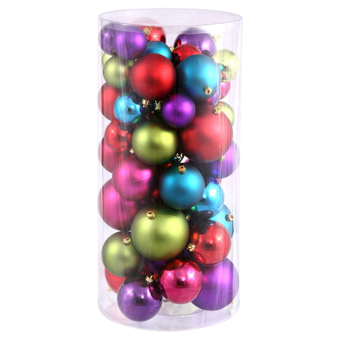 Vickerman front packaging showing 50 colorful ornaments and ready-to-hang caps