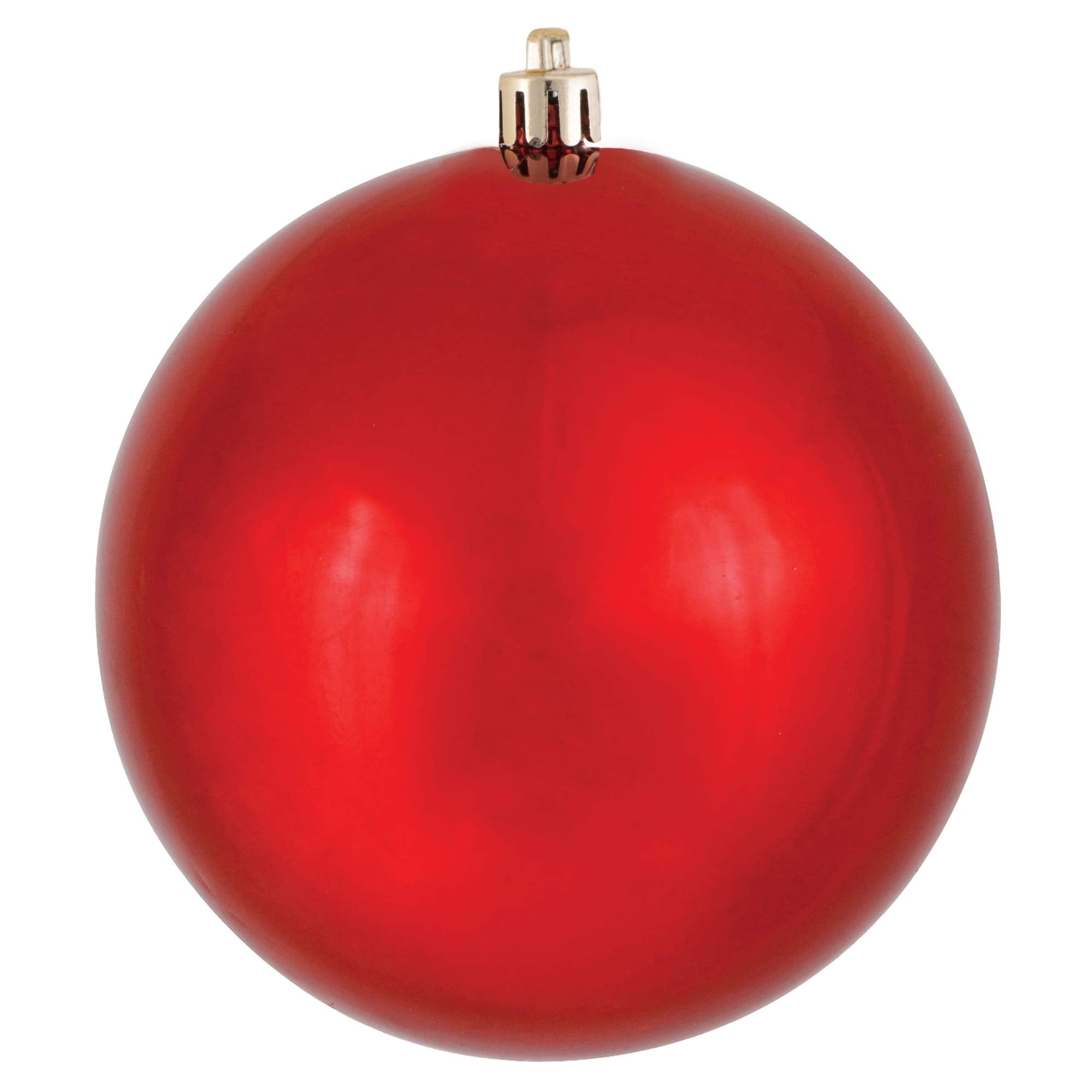 Vickerman red shiny ball front view showing glossy finish and ready-to-hang cap