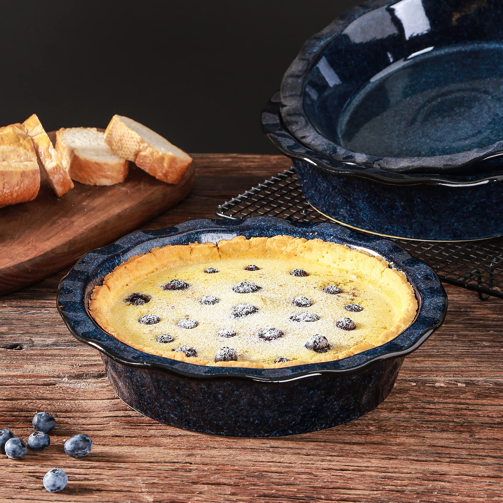 vicrays pie dish in oven with browning pie indicating even heat distribution