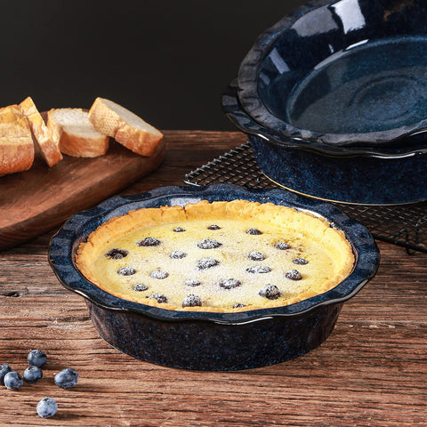 vicrays pie dish in oven with browning pie indicating even heat distribution