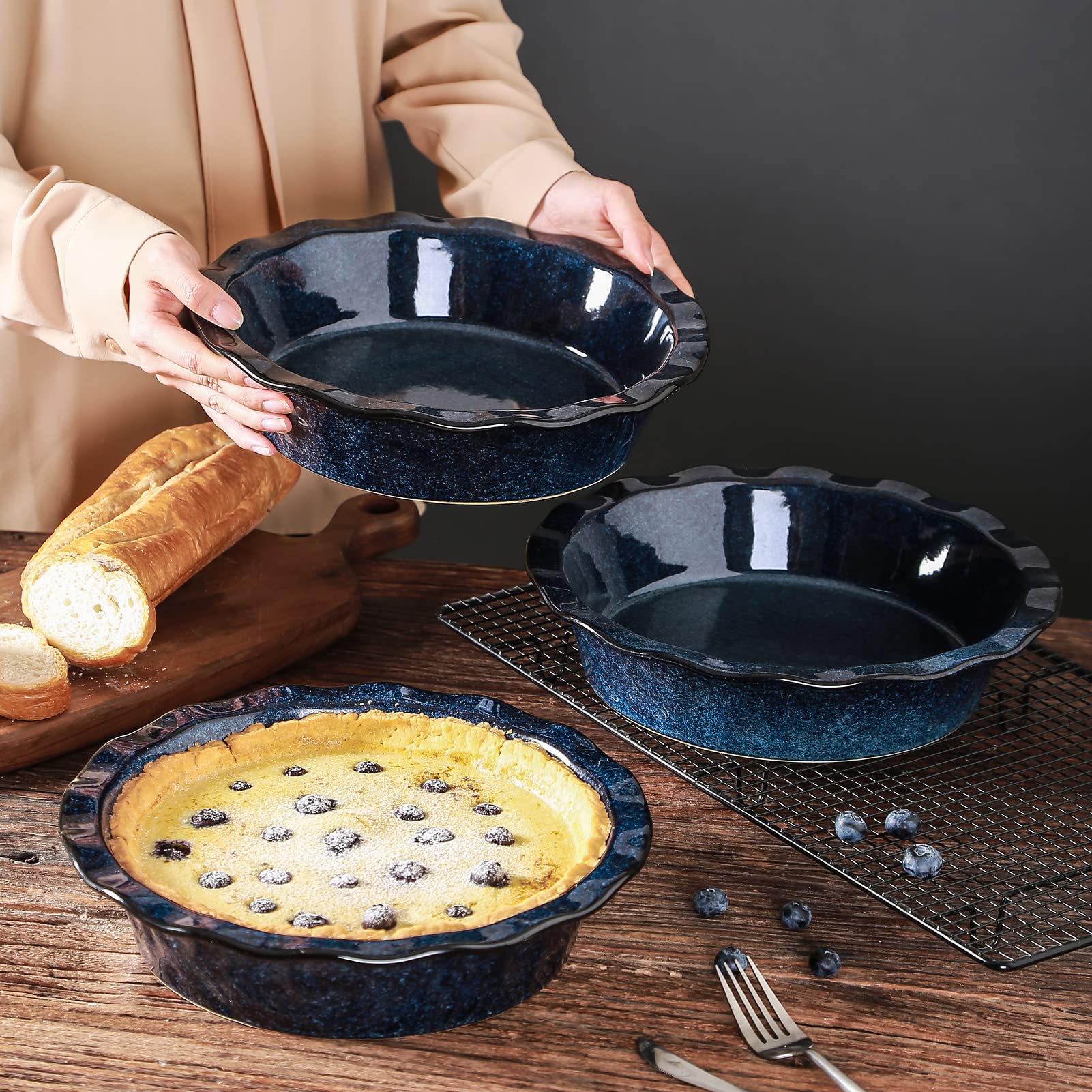 vicrays pie plated in dish on table demonstrating attractive serving appeal