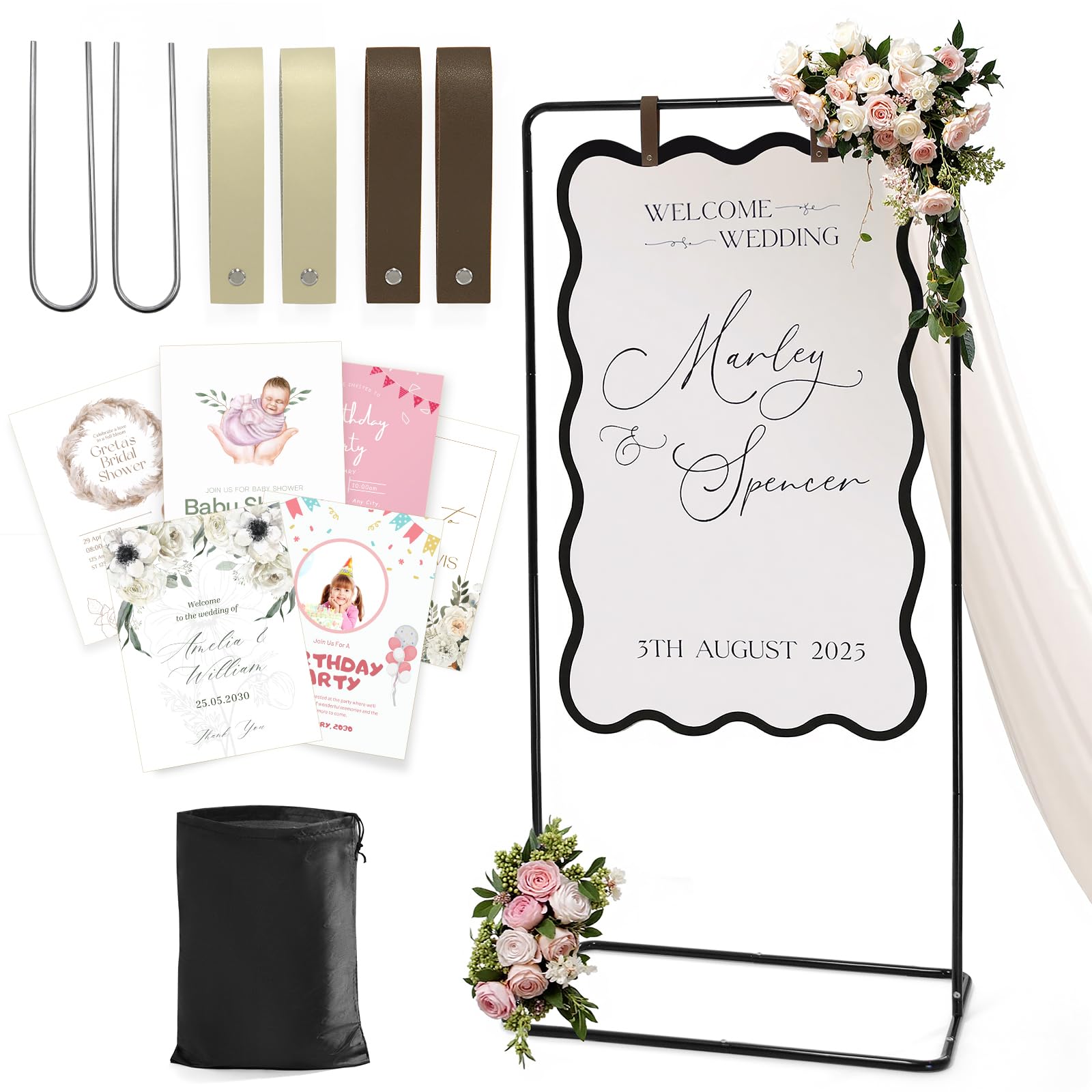 Victawks front view of black welcome sign stand showing elegant display and professional finish