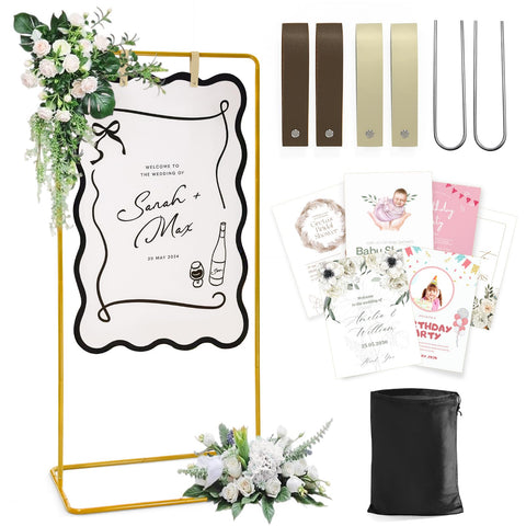 Victawks gold sign stand front view showing elegant finish and stability