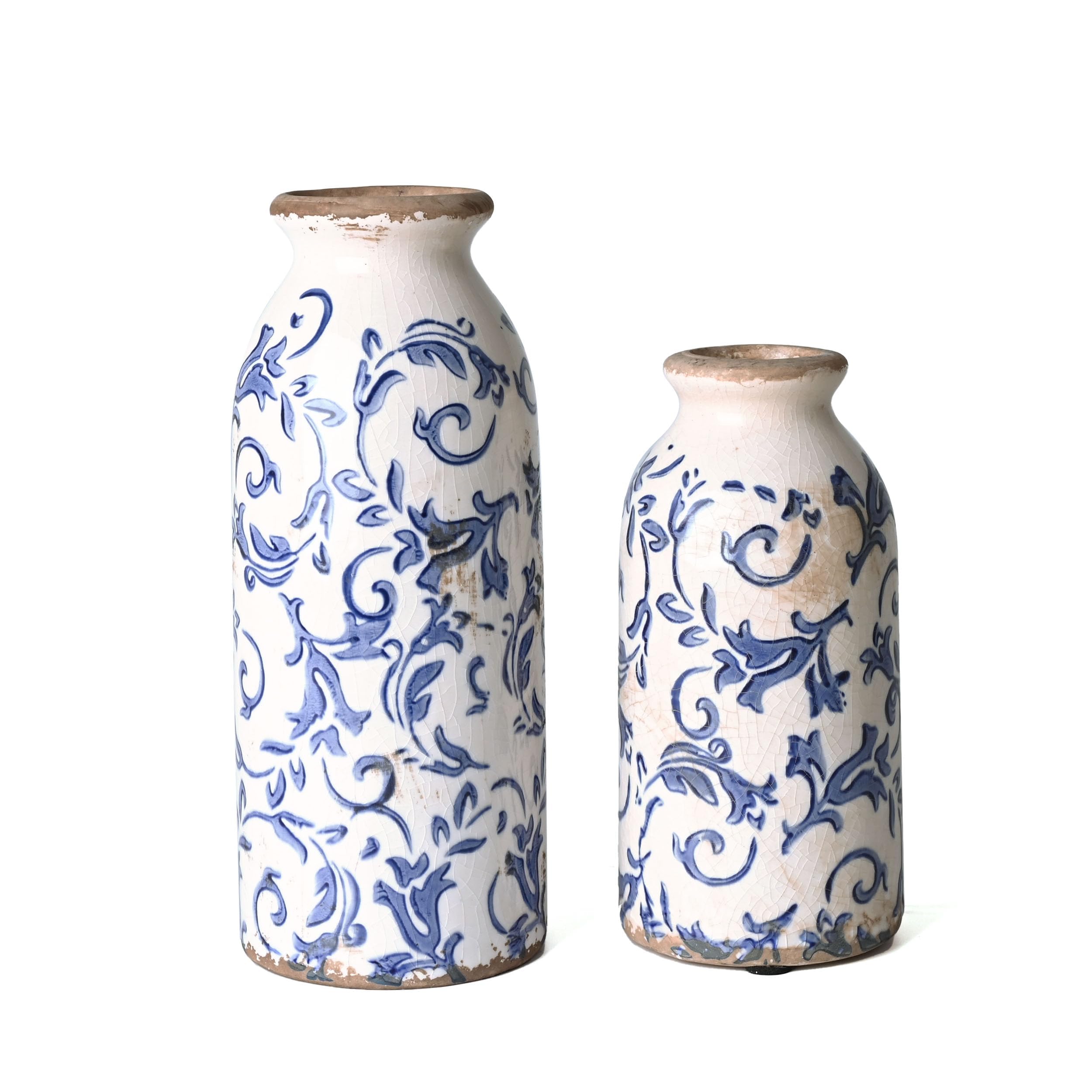 VICTOR & TERESA front view of both blue and white vases showing farmhouse style and balance