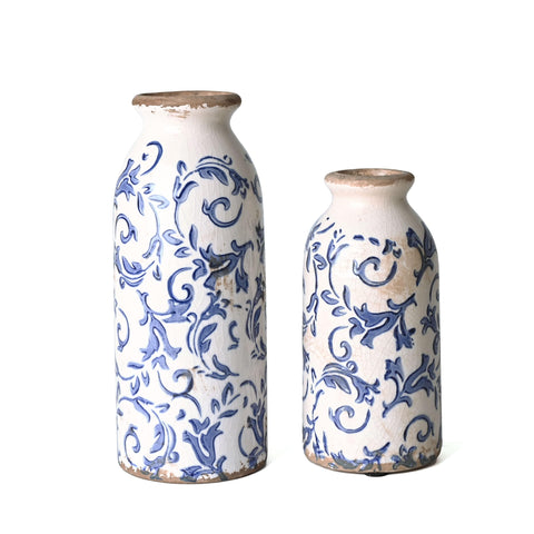 VICTOR & TERESA front view of both blue and white vases showing farmhouse style and balance