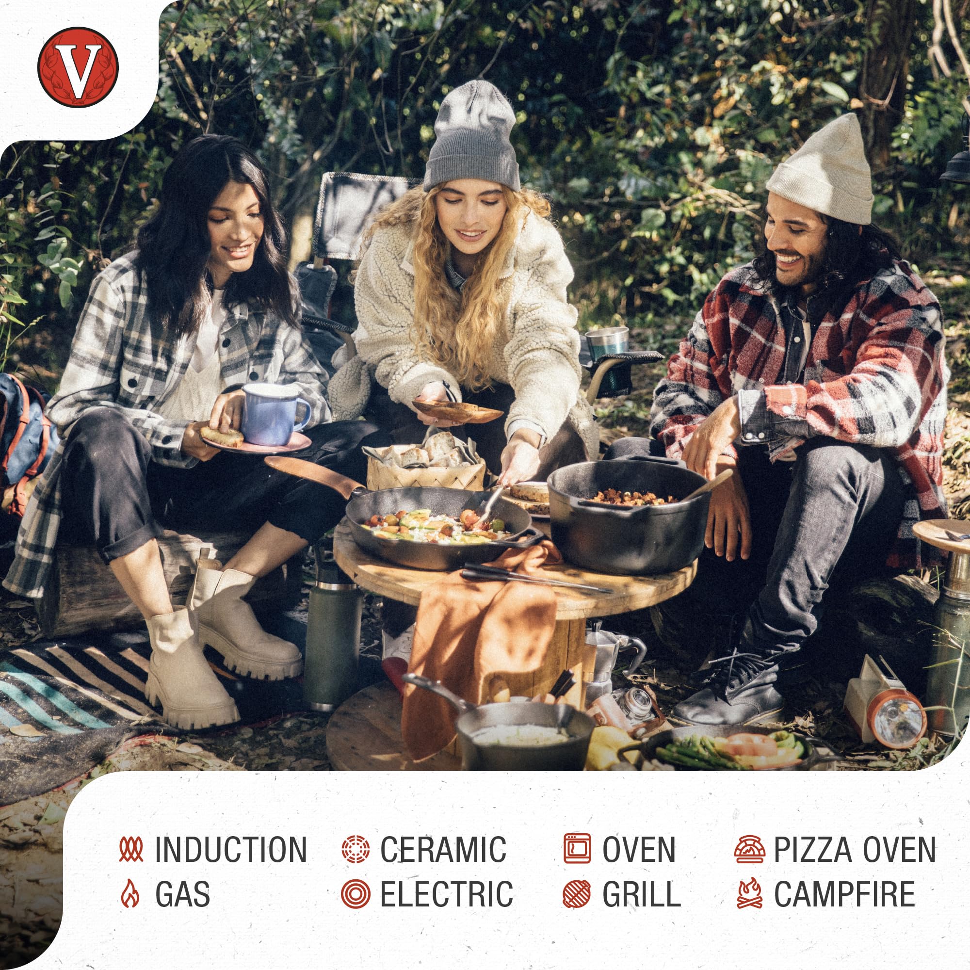 Victoria on a double burner stovetop in use showing even heat coverage for multi‑item cooking