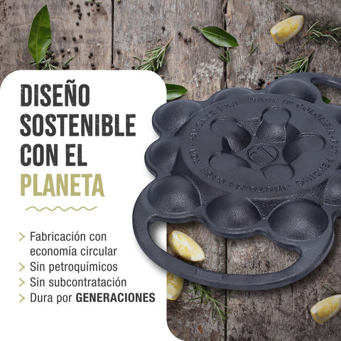 Victoria pan on grill over flame showing outdoor versatility and high‑heat durability