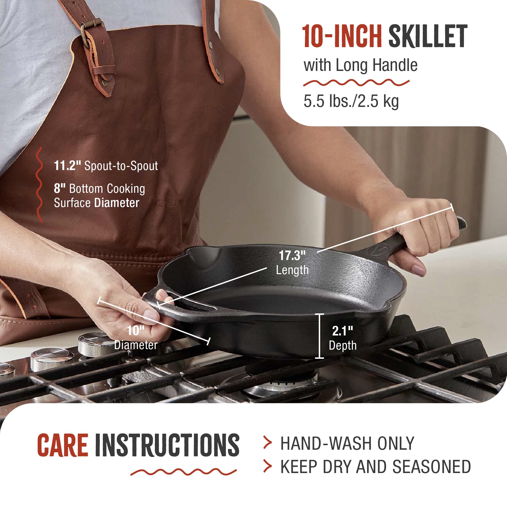 Victoria skillet next to utensils showing size and table-ready presentation