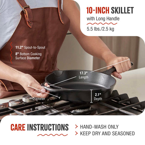 Victoria skillet next to utensils showing size and table-ready presentation