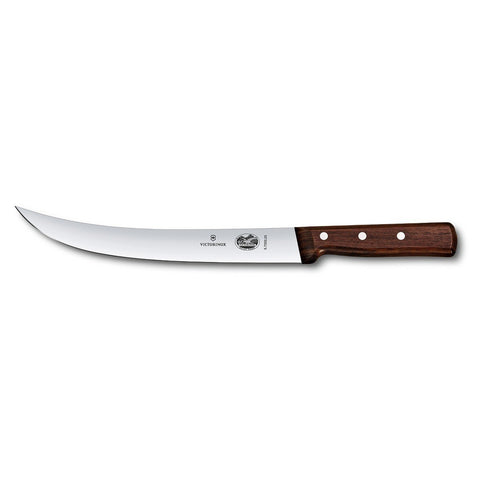Victorinox curved breaking knife front view showing blade and rosewood handle for reliable slicing