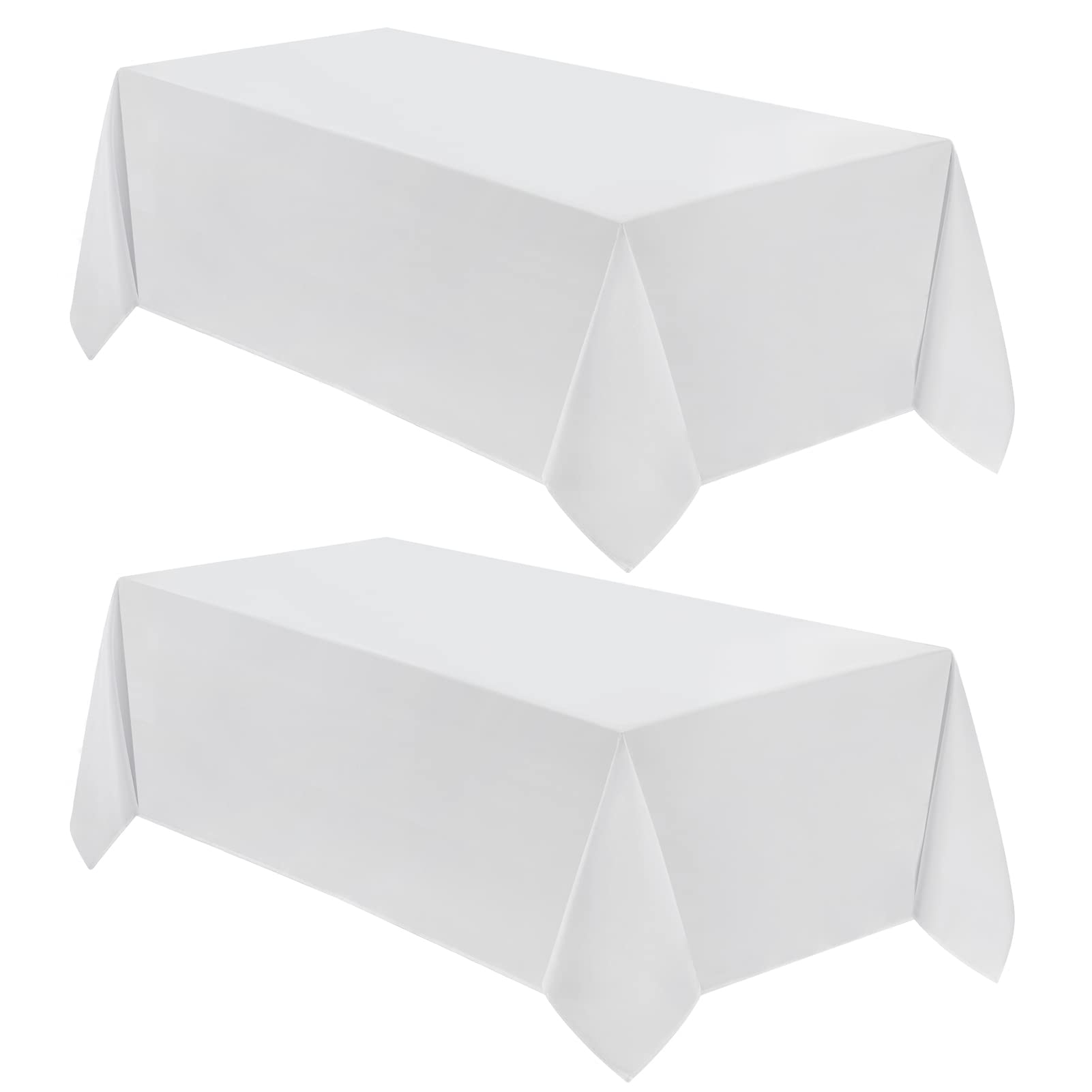 VidaFete front view of two-pack white tablecloths showing neat folds and packaging benefit of value