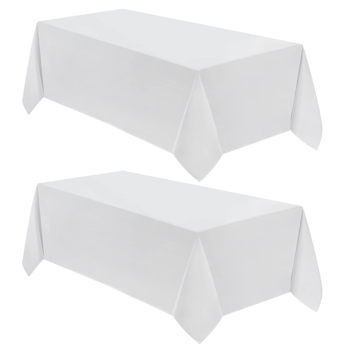 VidaFete front view of two-pack white tablecloths showing neat folds and packaging benefit of value