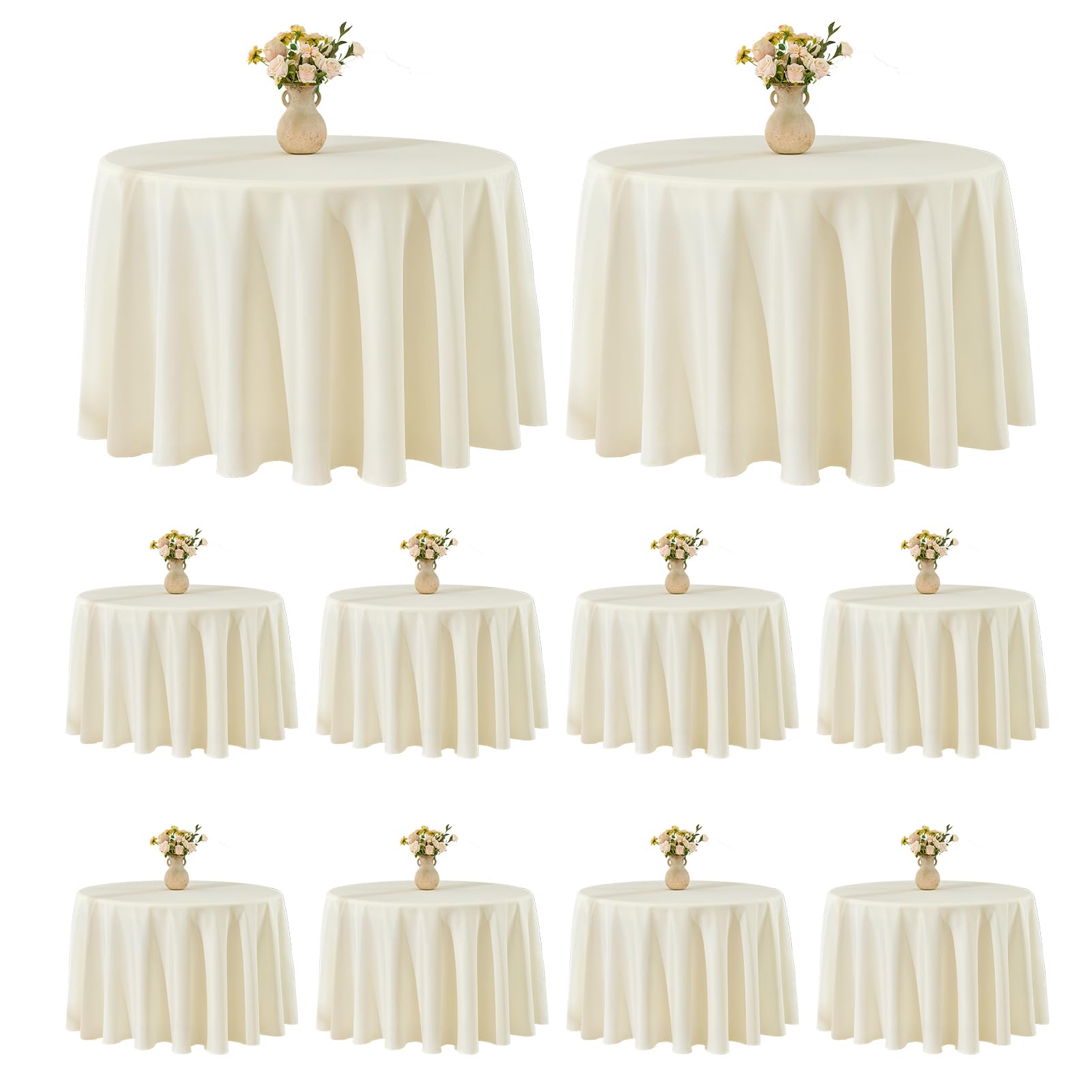 VidaFete ivory 120-inch round tablecloth front view shows full drape and elegant cover