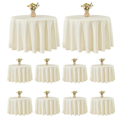 VidaFete ivory 120-inch round tablecloth front view shows full drape and elegant cover