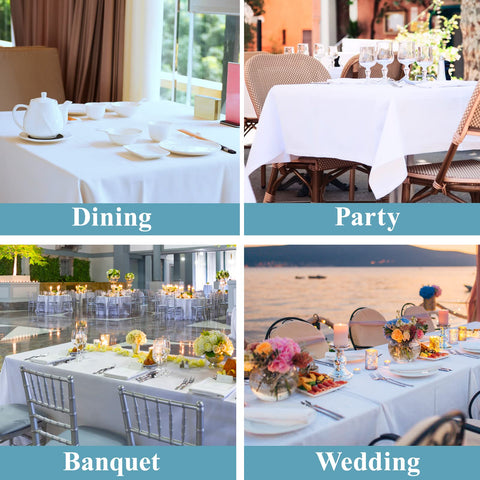 VidaFete tablecloth with chair and place settings for scale showing generous drop and styling convenience