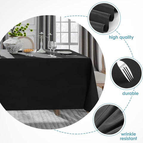 VidaFete black tablecloth draped on 8ft banquet table, elegant event-ready setup