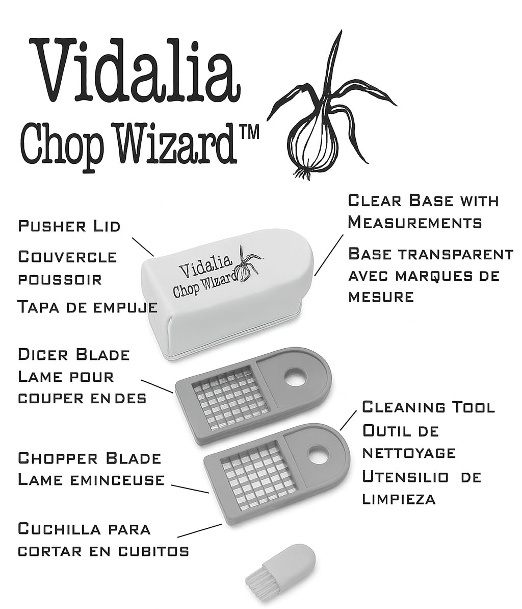 VIDALIA CHOP WIZARD filled with diced vegetables illustrating consistent, uniform cuts