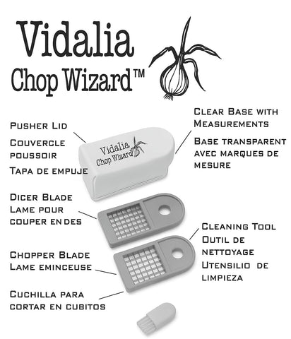 VIDALIA CHOP WIZARD filled with diced vegetables illustrating consistent, uniform cuts