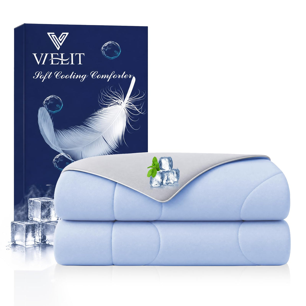 Vielit front view showing full queen comforter and cooling fabric benefits