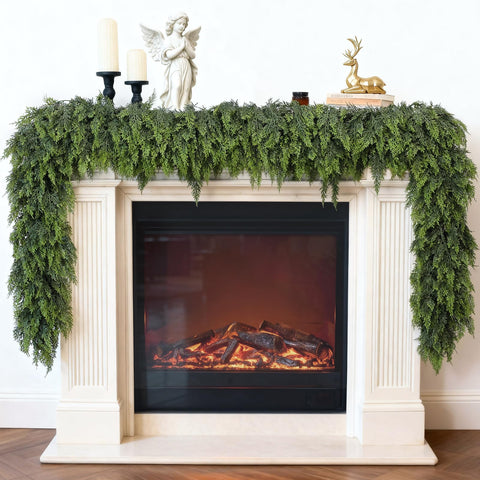 VIERENA garland front view on mantel adds full holiday ambiance