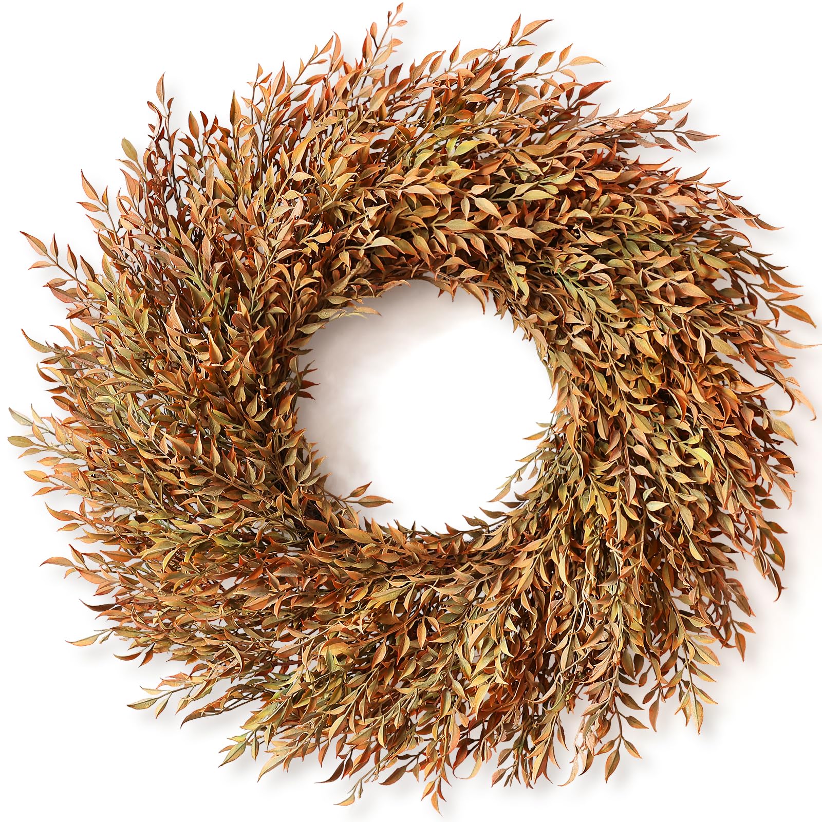 VIERENA front door wreath in orange-green showing warm curb appeal
