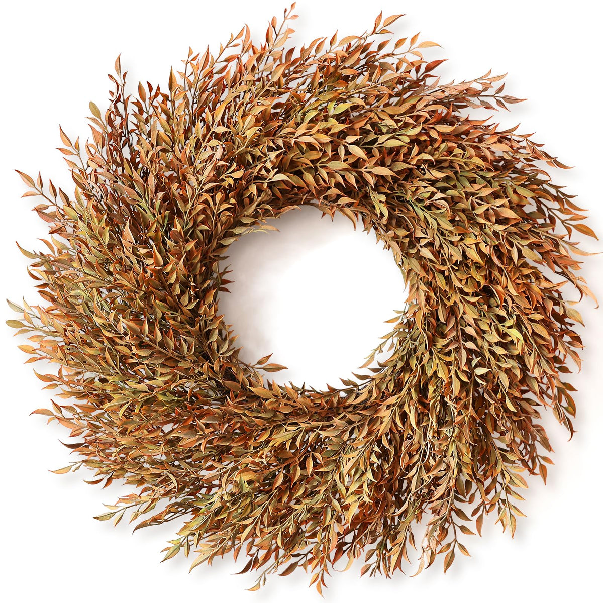 VIERENA front door wreath in orange-green showing warm curb appeal