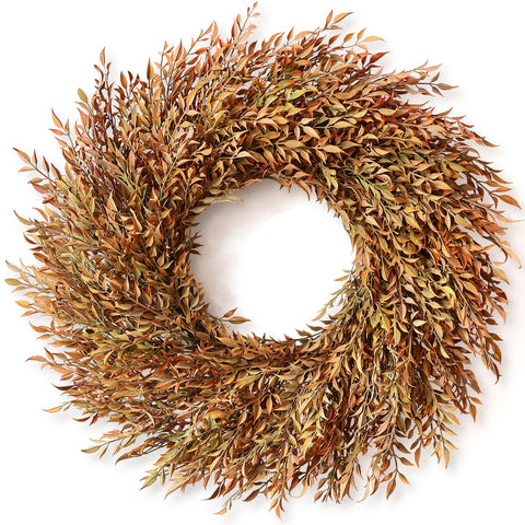 VIERENA front door wreath in orange-green showing warm curb appeal
