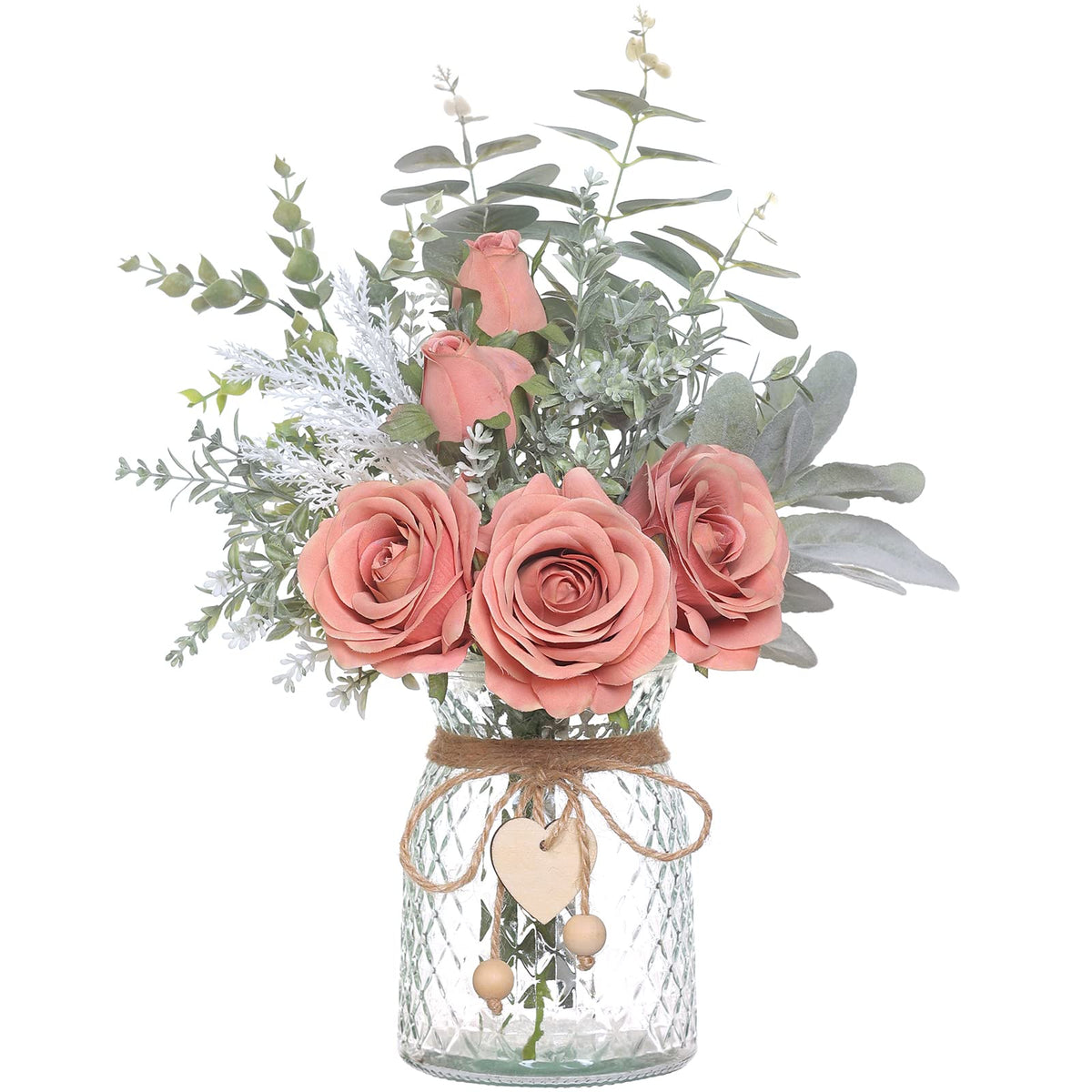 VIERENA front view glass vase with dusty pink roses for instant decor