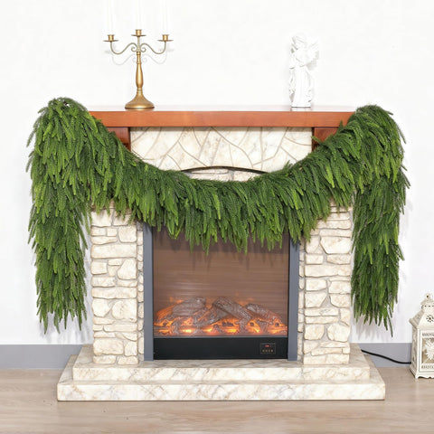 VIERENA garland styled on fireplace mantel creating festive, low-maintenance decor