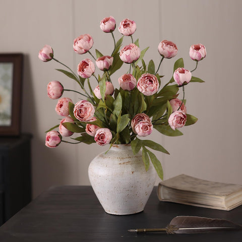 VIERENA peony stems arranged in vase in living room offering low-maintenance beauty