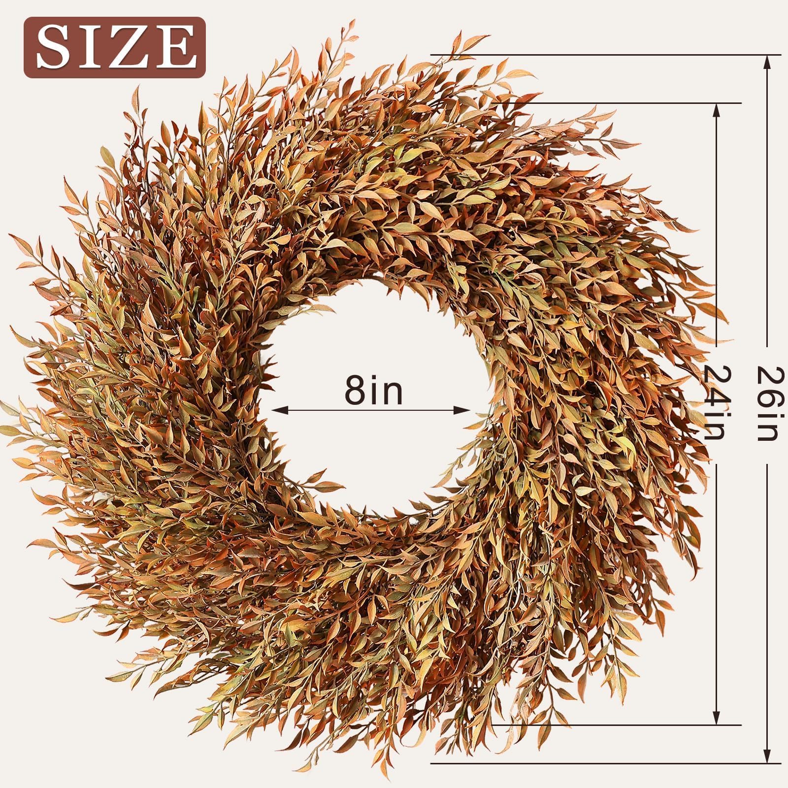 VIERENA wreath next to door knob showing 24–26 inch size scale