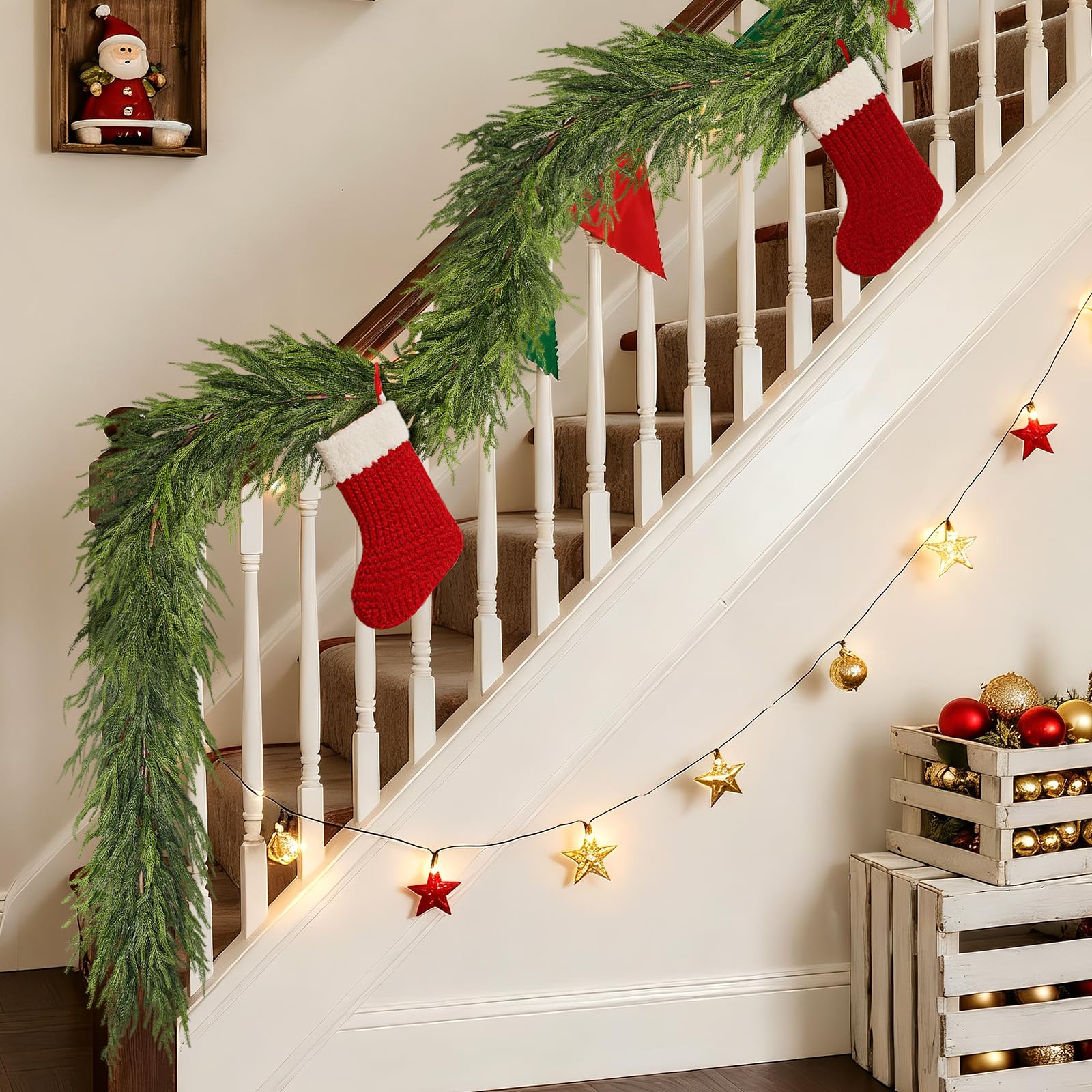 VIERENA garland styled on mantel adding festive, natural ambiance