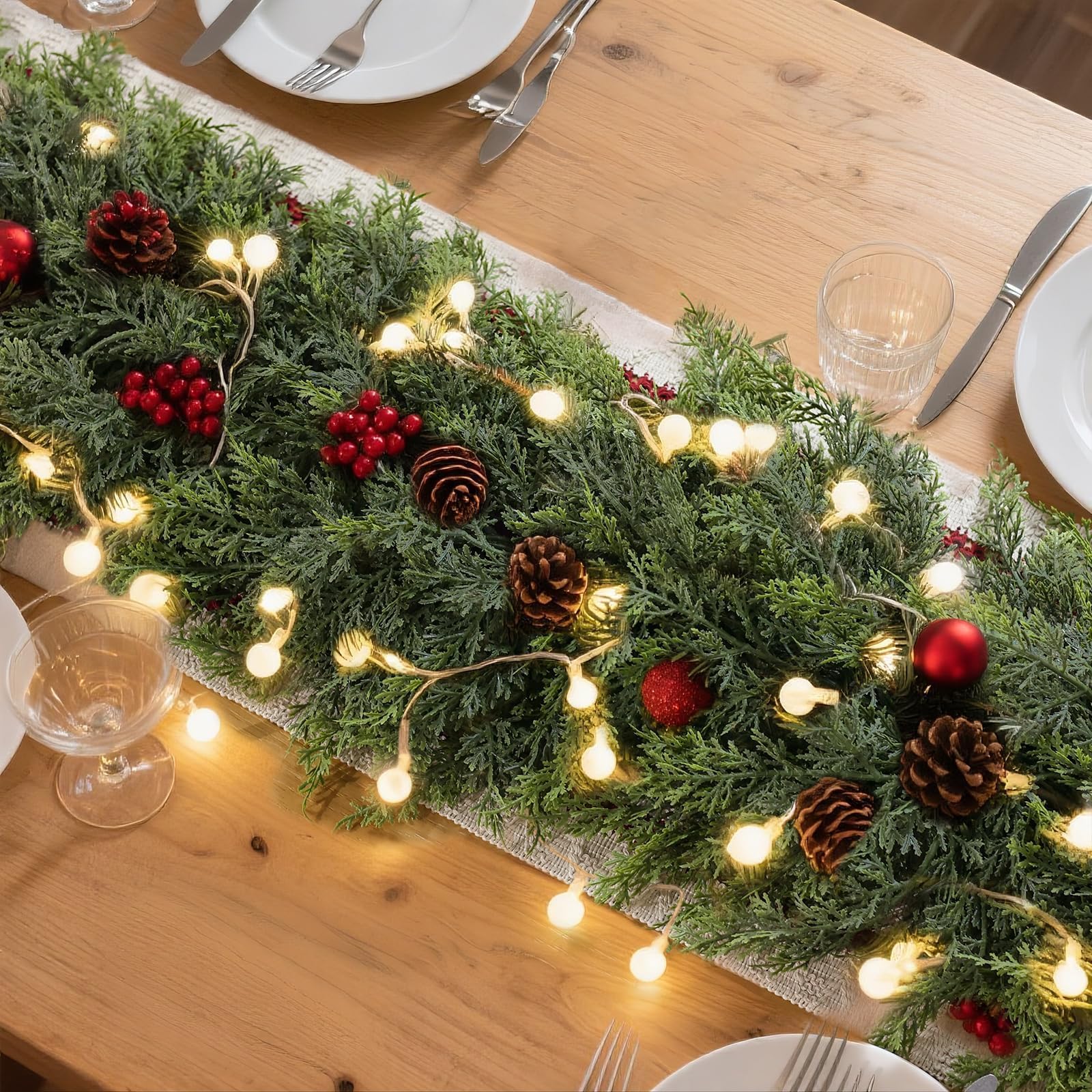 vierena table centerpiece using garland for instant seasonal decor