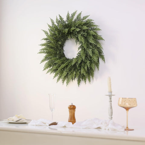 VIERENA freshly unpacked wreath with branches fluffed to show easy setup