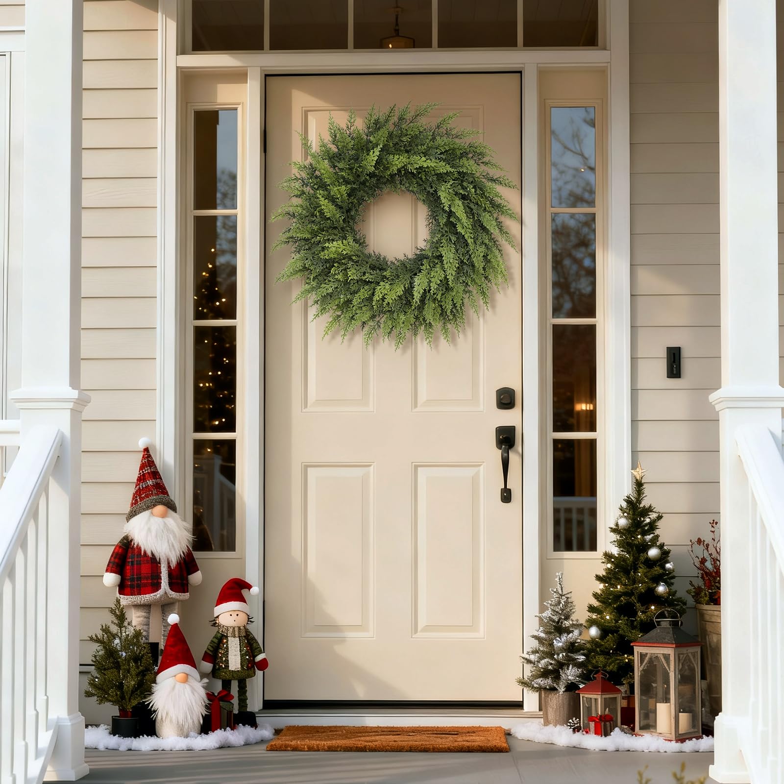 VIERENA wreath on a standard door to show true 24-inch size and scale