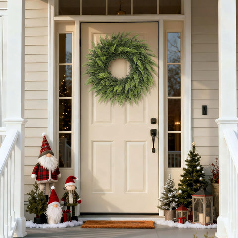 VIERENA wreath on a standard door to show true 24-inch size and scale