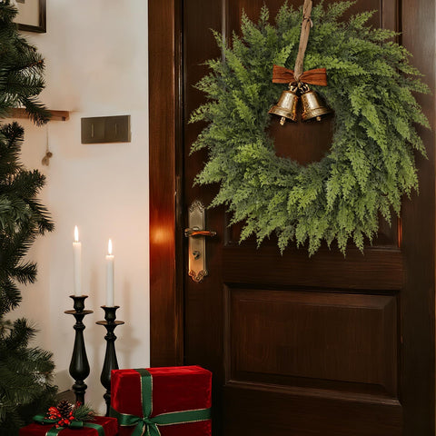 VIERENA angled shot showing wreath depth and layered foliage for natural fullness