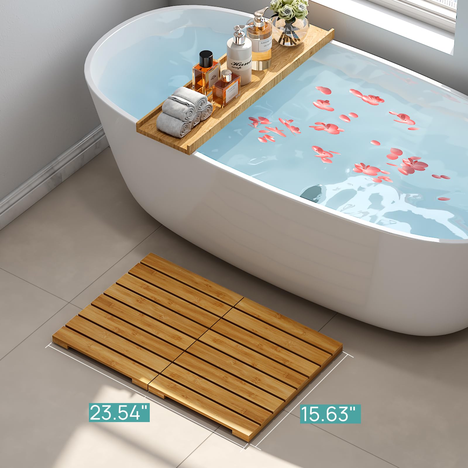 viewcare close-up of bamboo grain and three-coat finish highlighting water resistance